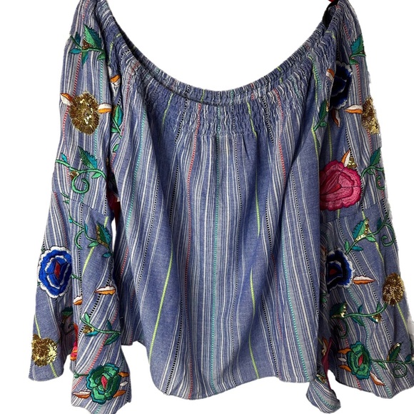 Flont Embroidered Off The Shoulder shirt NWT Large - Picture 7 of 7